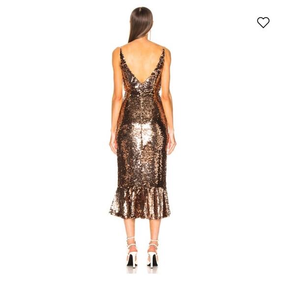 Saloni Sequin Dress Sleeveless Open Back Cocktail Midi Bronze Sz 4 Retails $795 - Picture 12 of 13